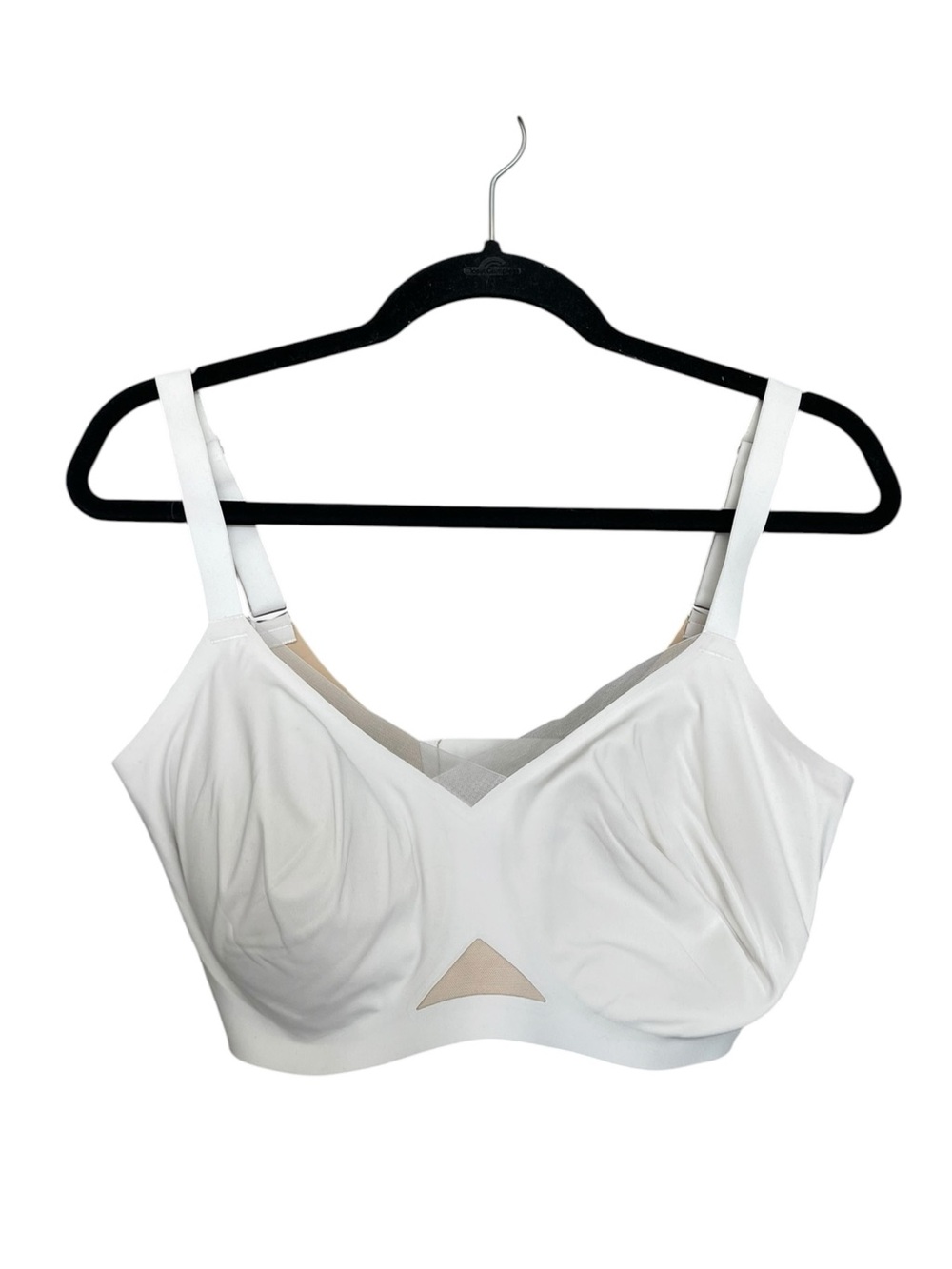 Honeylove White Wireless Full-Coverage Bra with Beige Mesh Detail